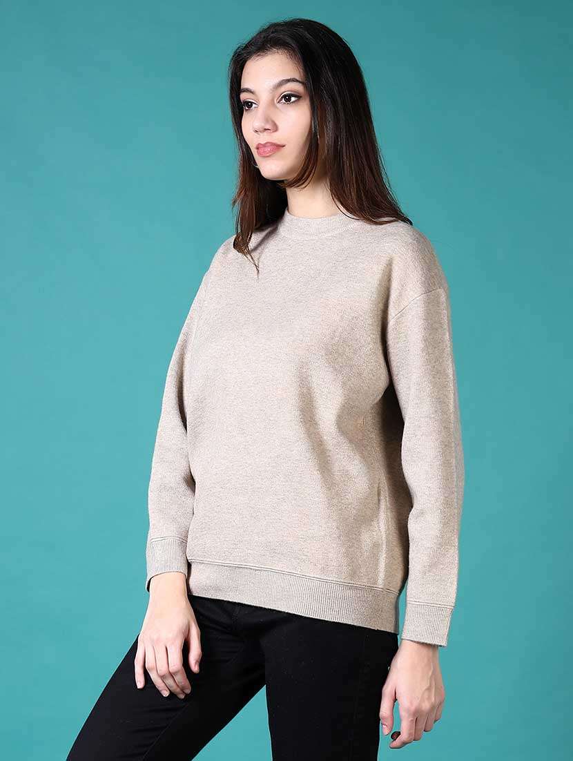 women solid long sleeves pullover - 21630969 -  Standard Image - 2