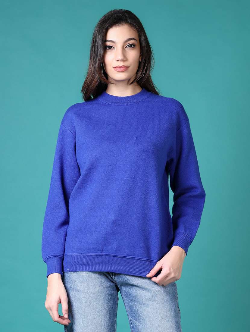 women solid long sleeve pullover