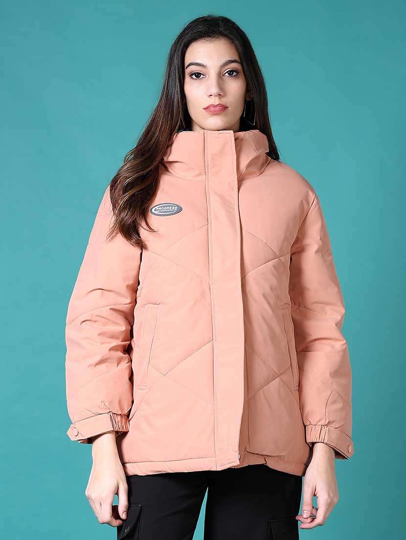 women solid long sleeve quilted jacket