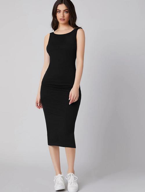 women round neck solid bodycon dress - 21631156 - Standard Image - 0