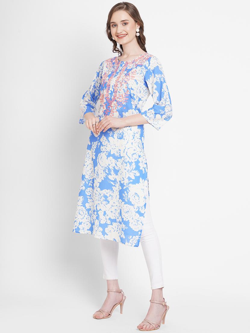 women floral round neck straight kurta - 21631310 - Standard Image - 2