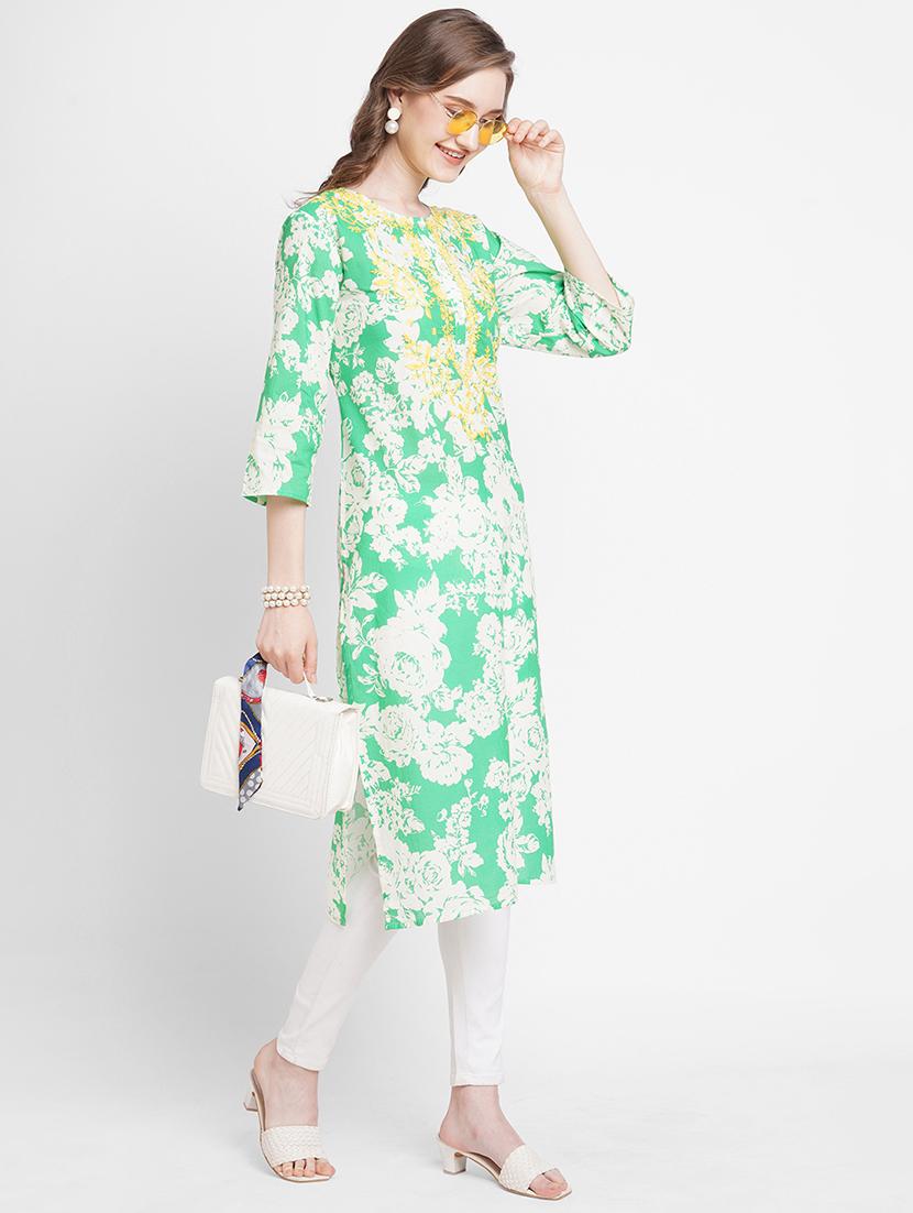women floral round neck straight kurta - 21631311 -  Zoom Image - 0