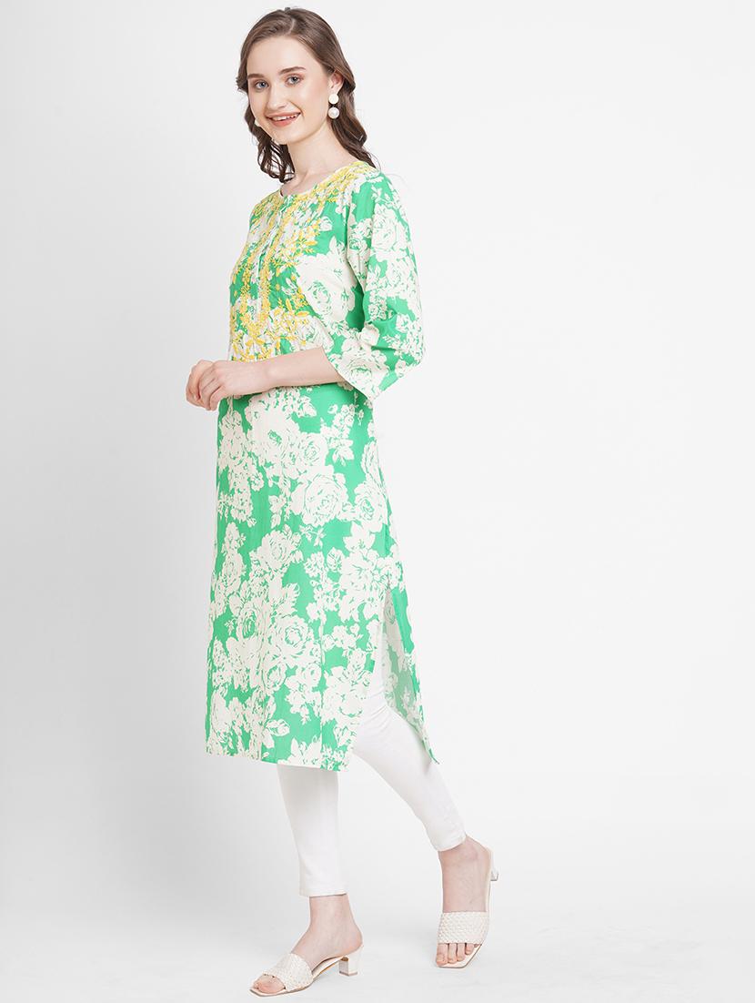 women floral round neck straight kurta - 21631311 - Standard Image - 2