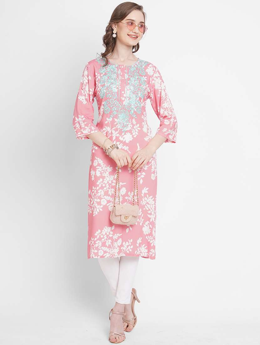 women floral round neck straight kurta