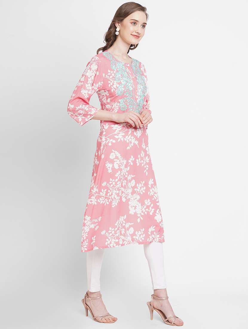 women floral round neck straight kurta - 21631319 -  Standard Image - 2