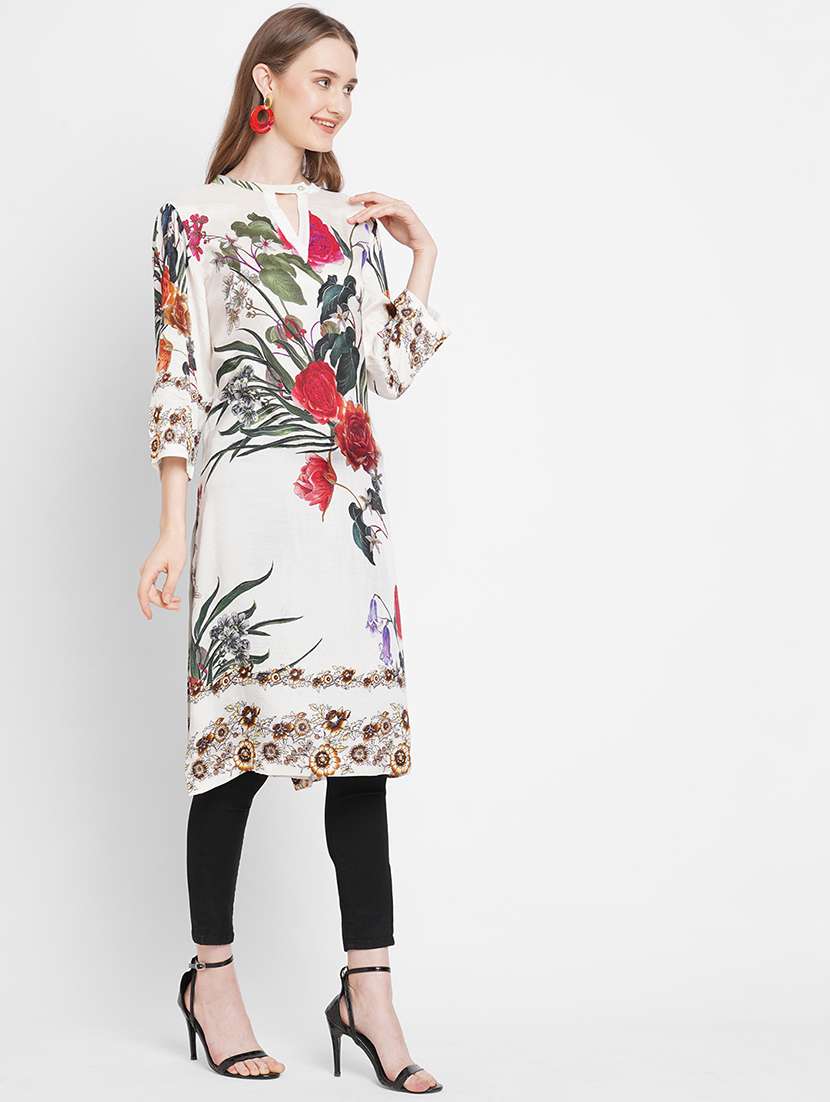 women floral key hole neck straight kurta - 21631320 - Standard Image - 2