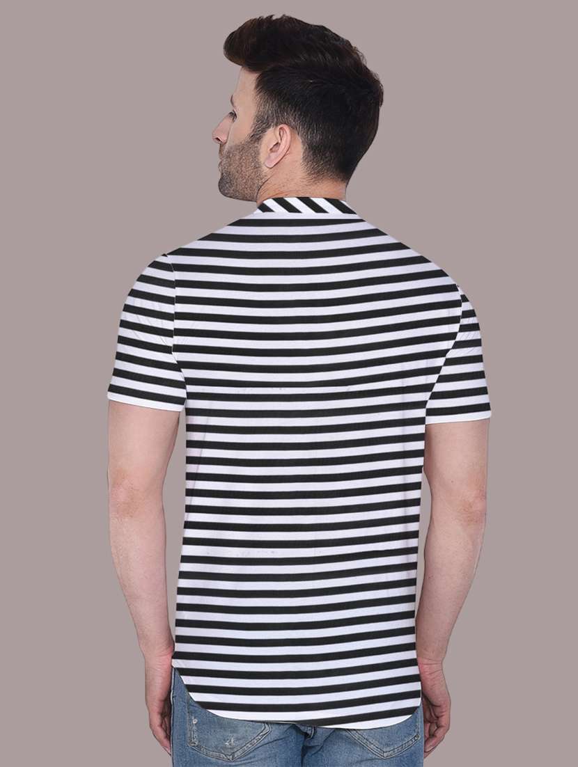 men slim fit mandarin neck striped short sleeve casual shirt - 21631894 -  Standard Image - 2