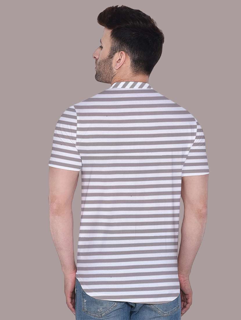 men slim fit mandarin neck striped short sleeve casual shirt - 21631897 -  Standard Image - 2