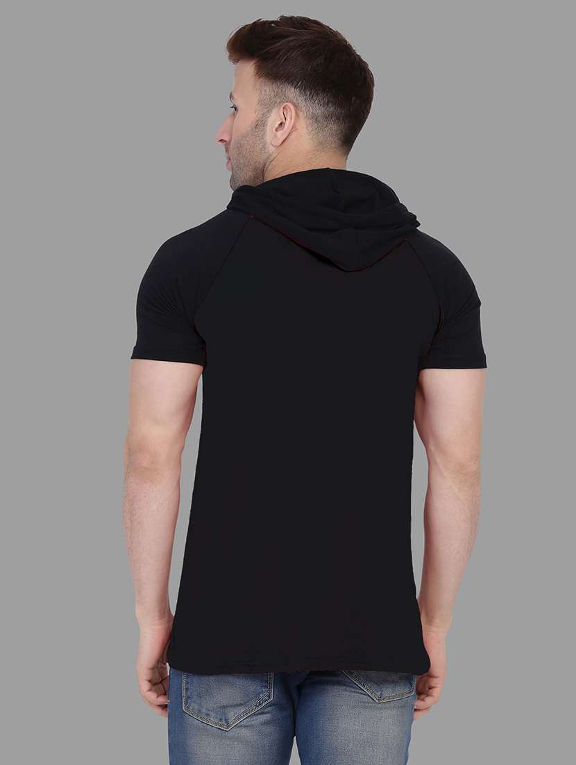 men slim fit plain hood neck t-shirt - 21631901 - Standard Image - 2