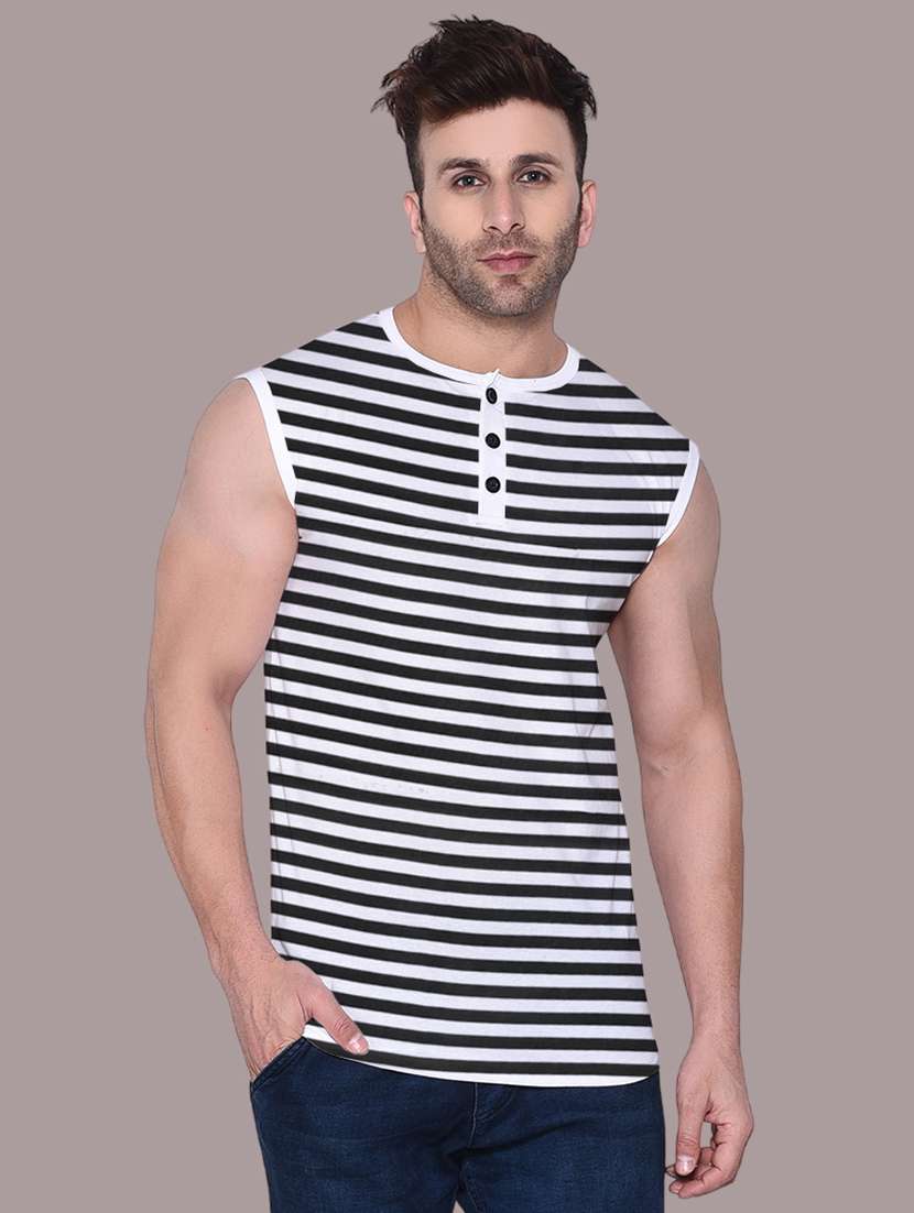 men slim fit striped sleeveless t-shirt