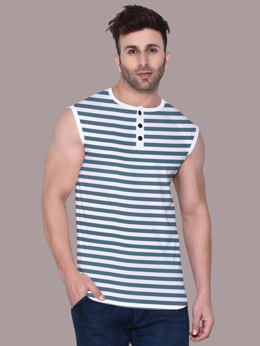 men slim fit striped sleeveless t-shirt