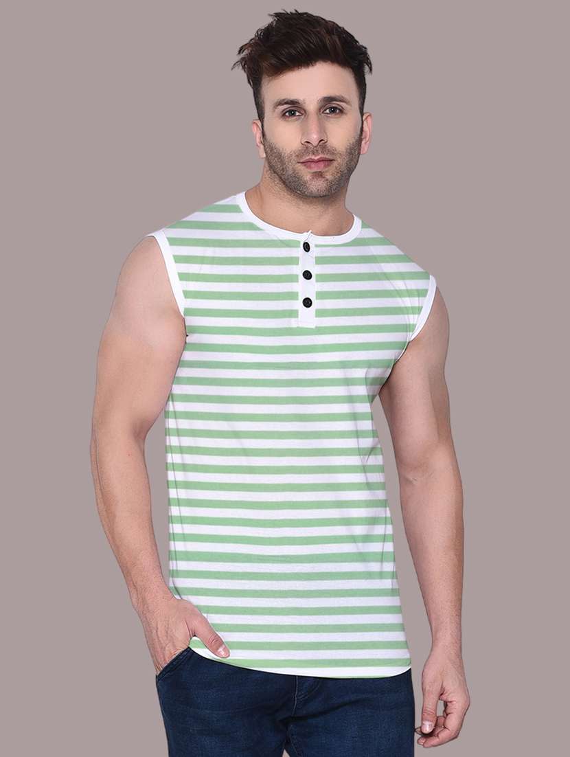men slim fit striped sleeveless t-shirt