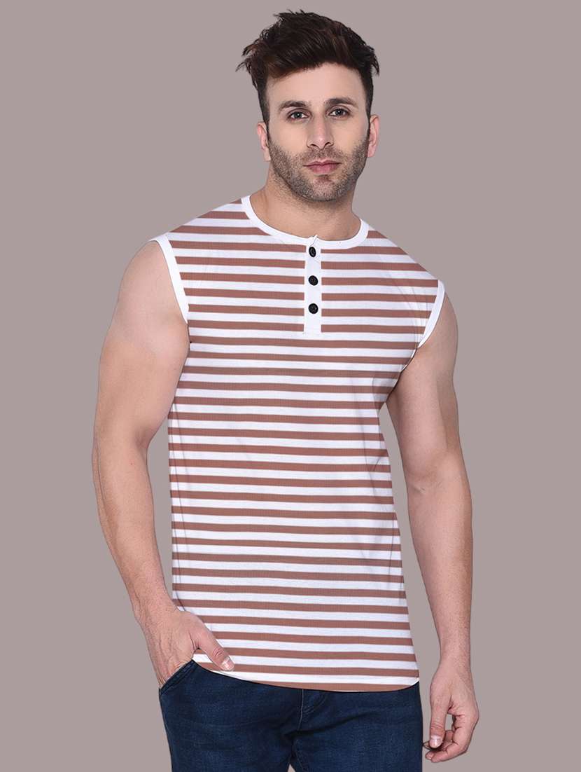 men slim fit striped sleeveless t-shirt