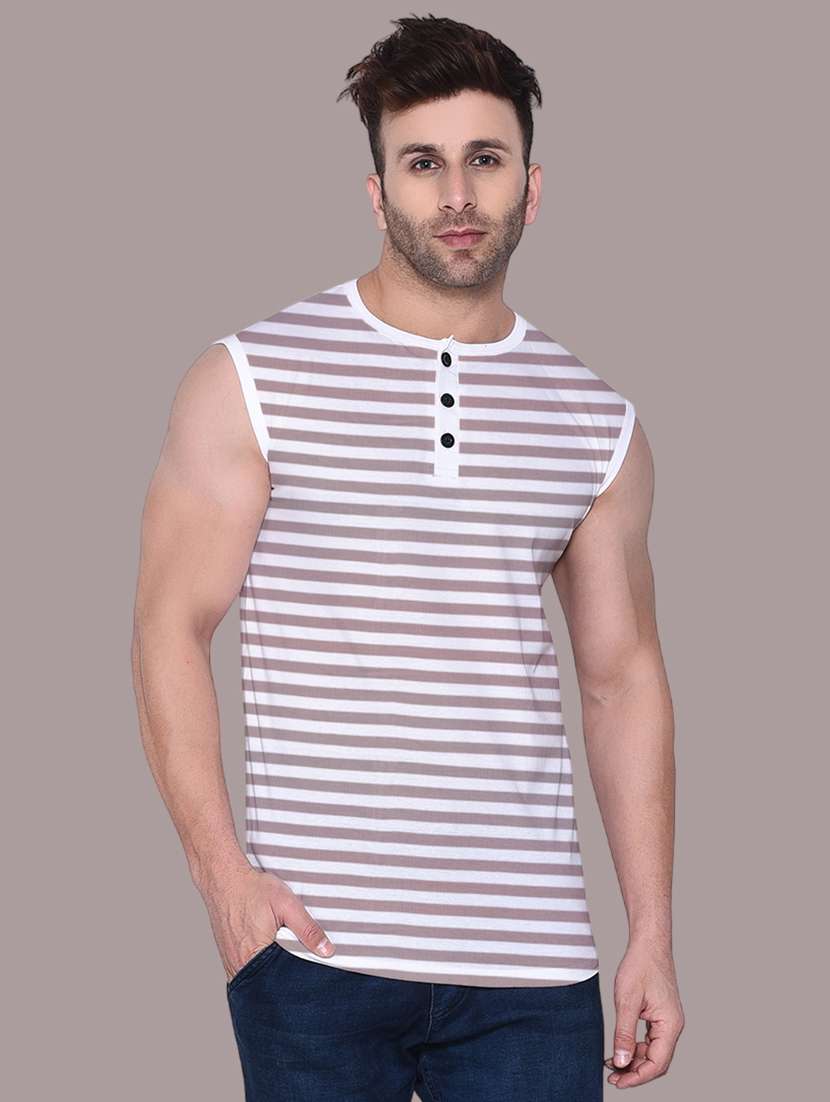 men slim fit striped sleeveless t-shirt