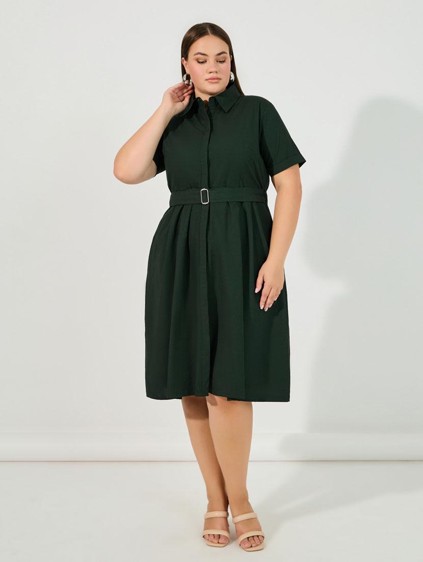 women green solid short sleeve a-line dress - 21631995 - Standard Image - 2