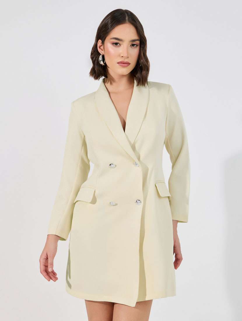 women cream solid long sleeve blazers  - 21632005 -  Standard Image - 2