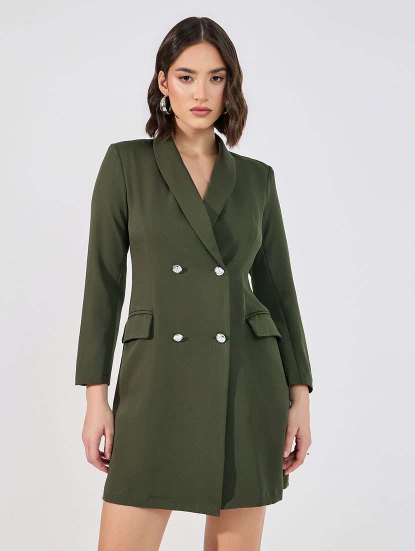 women olive solid long sleeve blazer