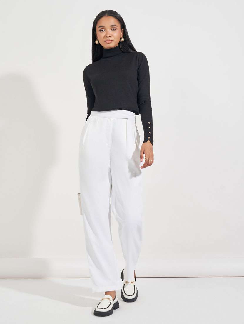 women solid ankle length wide leg trouser - 21632017 -  Standard Image - 2