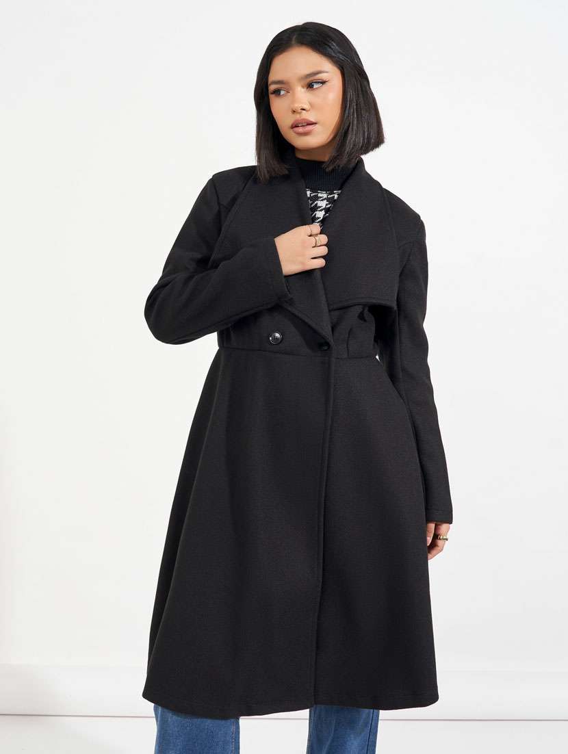 women black solid full sleeve overcoat - 21632023 - Zoom Image - 0