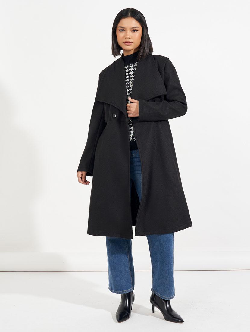 women black solid full sleeve overcoat - 21632023 - Standard Image - 2