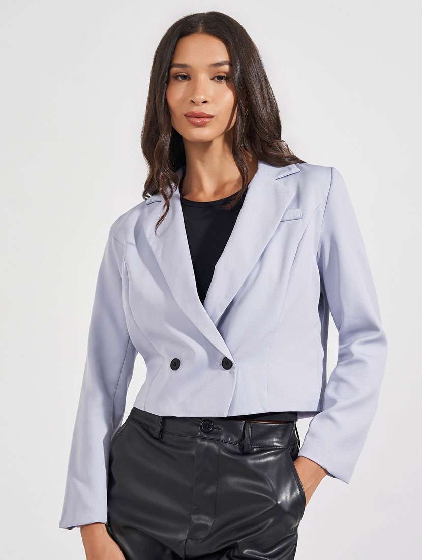 women solid crop casual blazer - 21632028 - Zoom Image - 0