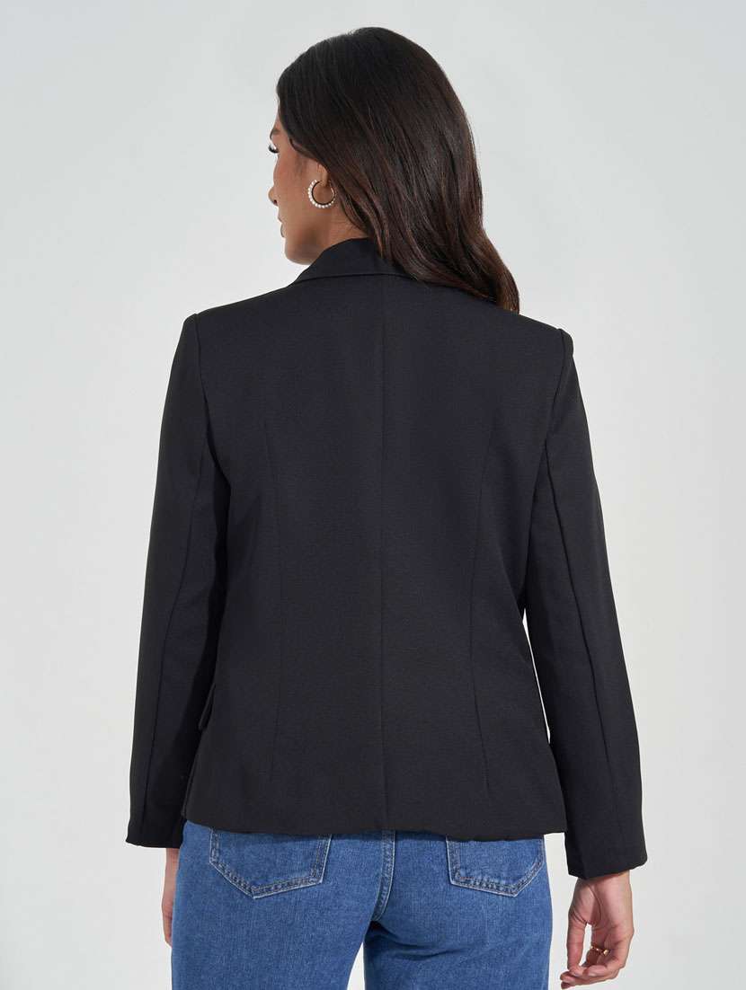 women black solid long sleeve casual blazer - 21632029 -  Standard Image - 2