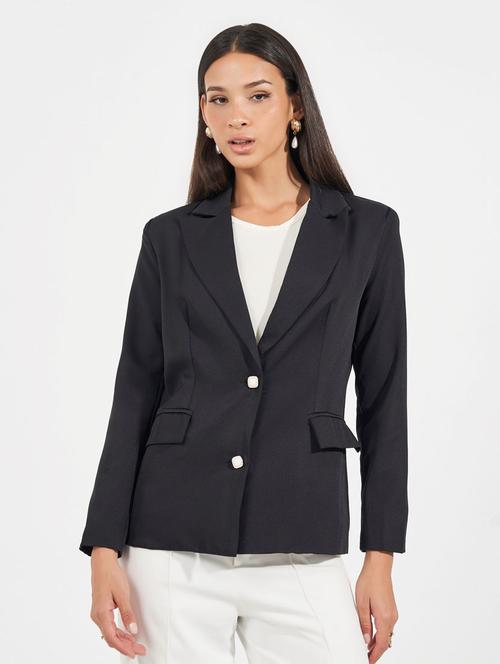 women lapel collar solid casual blazer - 21632031 - Standard Image - 0