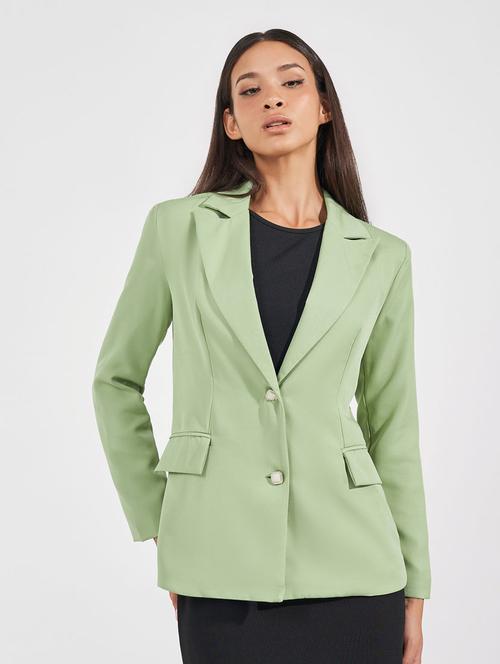women solid long sleeve casual blazer - 21632033 - Standard Image - 0