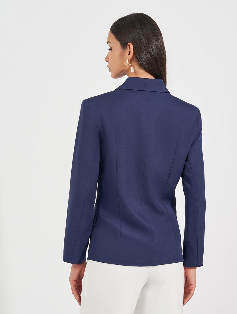 women navy blue solid long sleeve casual blazer - 21632043 - Standard Image - 2