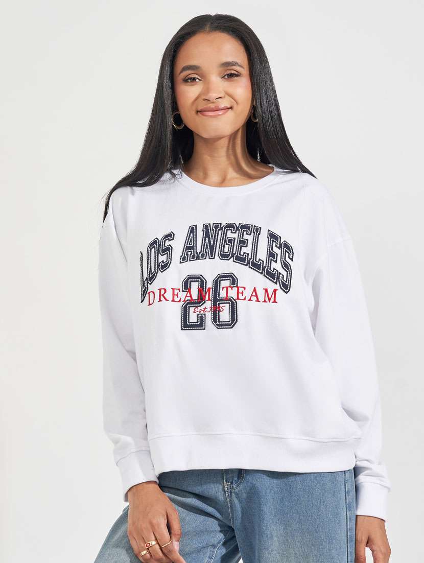 women front print long sleeve sweatshirt