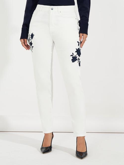 women embroidered high rise jeans - 21632064 - Standard Image - 0