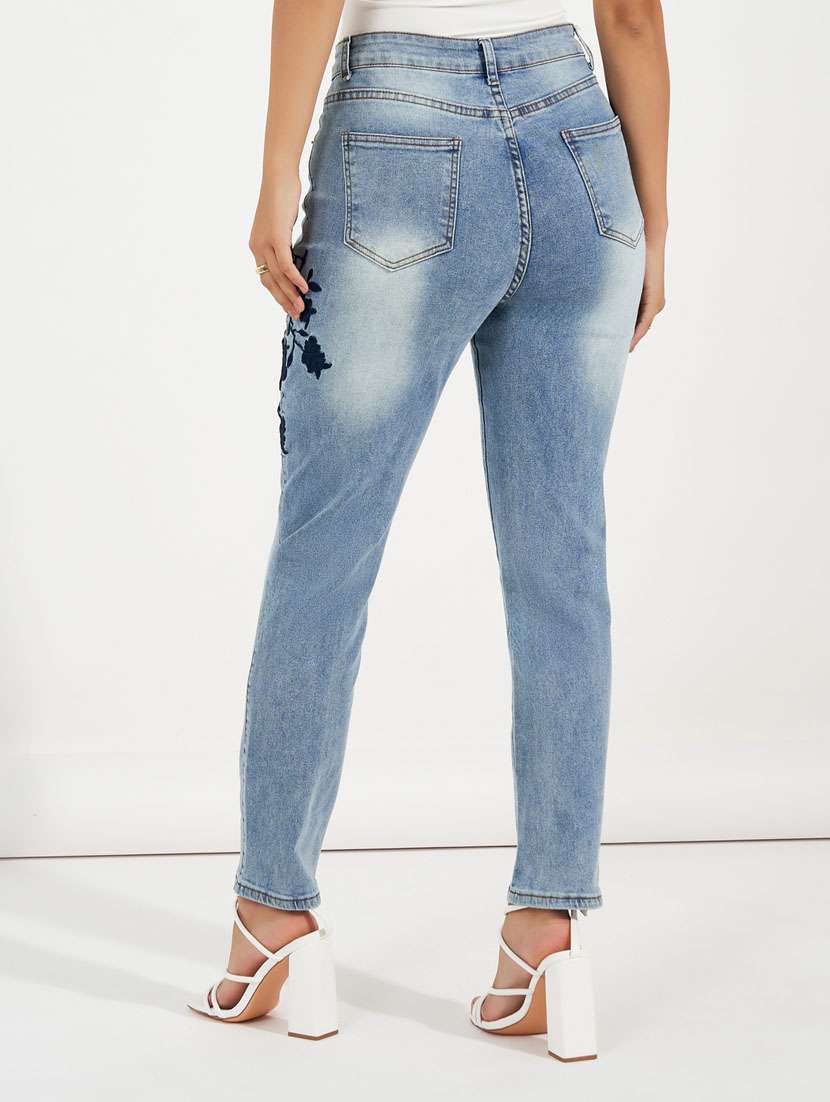 women embroidered high rise jeans - 21632065 -  Standard Image - 2