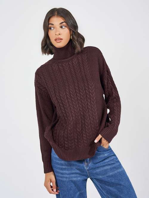 women purple self design long sleeve pullover - 21632068 -  Standard Image - 0