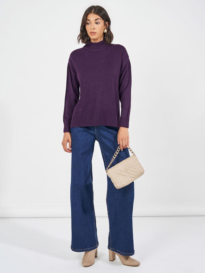 women purple self design long sleeve pullover - 21632069 - Standard Image - 2