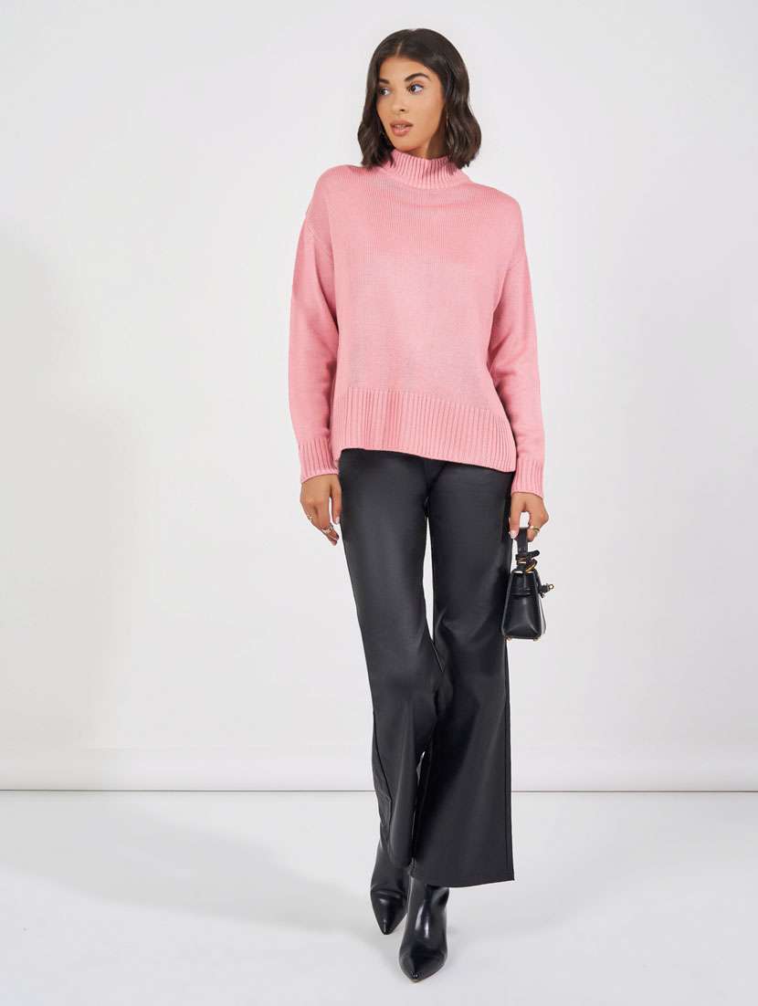 women pink self design long sleeve pullover - 21632072 -  Standard Image - 2