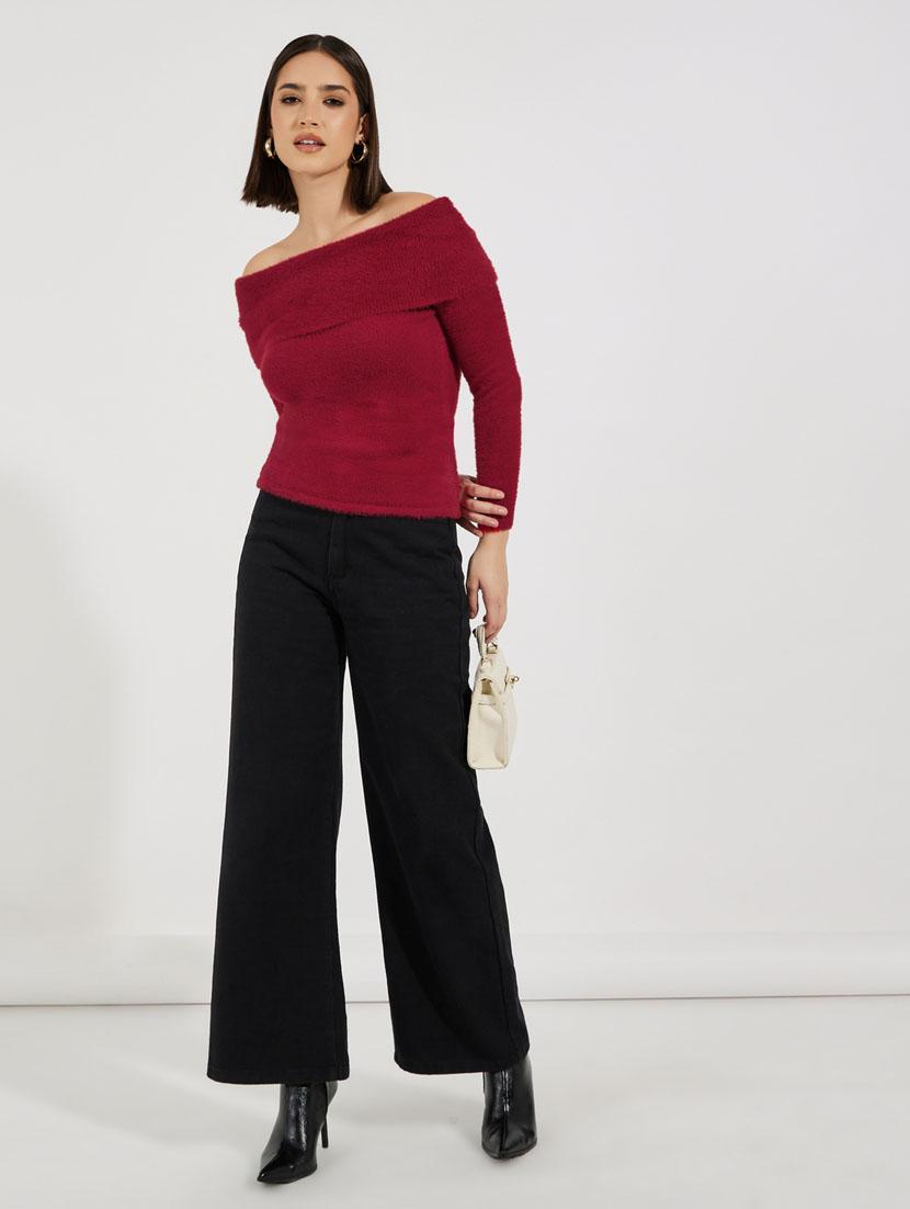 women maroon solid long sleeve pullover - 21632076 - Standard Image - 2