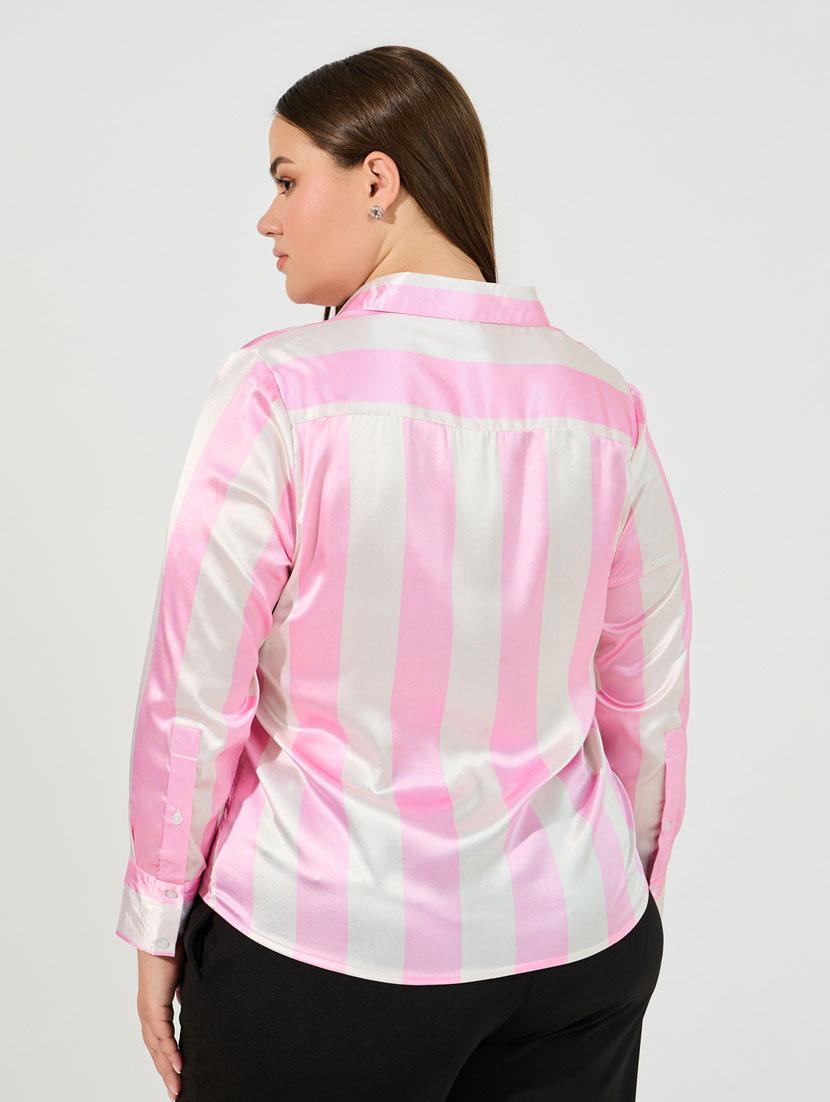 women pink stripes long sleeve regular shirt - 21632081 - Standard Image - 2