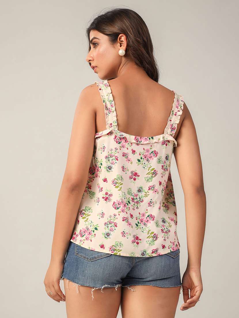 women floral print shoulder strap top - 21632091 -  Standard Image - 2