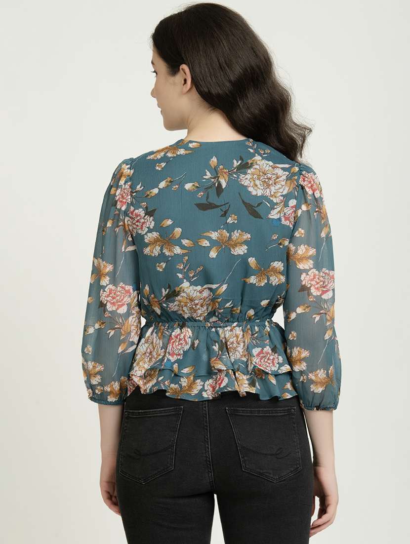 women floral v neck wrap top - 21632093 -  Standard Image - 2