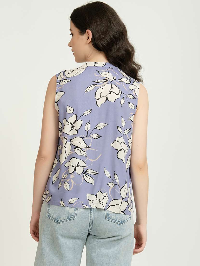 women floral print sleeveless a-line top - 21632095 -  Standard Image - 2