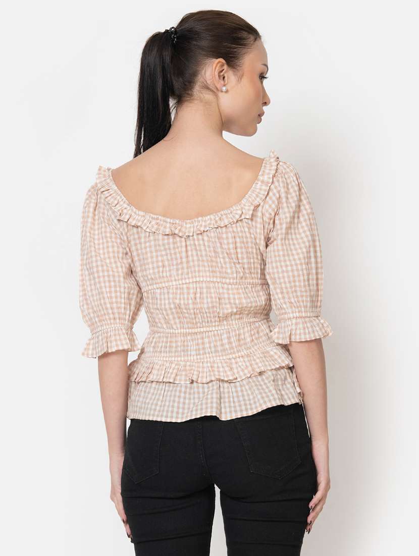 women checkered peplum top - 21632096 -  Standard Image - 2