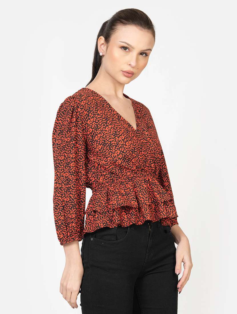 women printed puff sleeve layered top - 21632097 -  Standard Image - 2