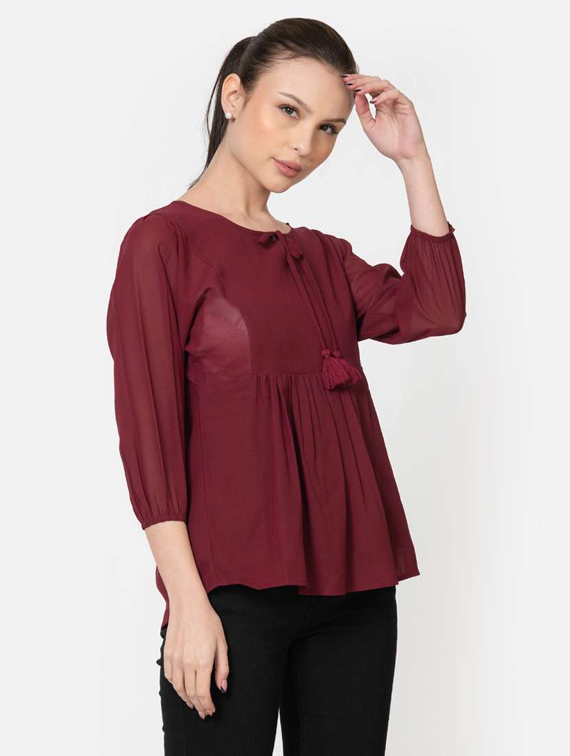 women maroon solid regular top - 21632106 -  Standard Image - 2