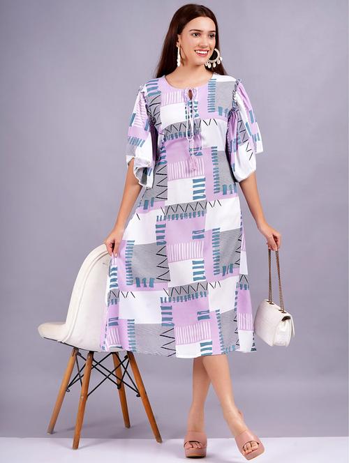 women purple printed a-line dress - 21632136 - Standard Image - 0