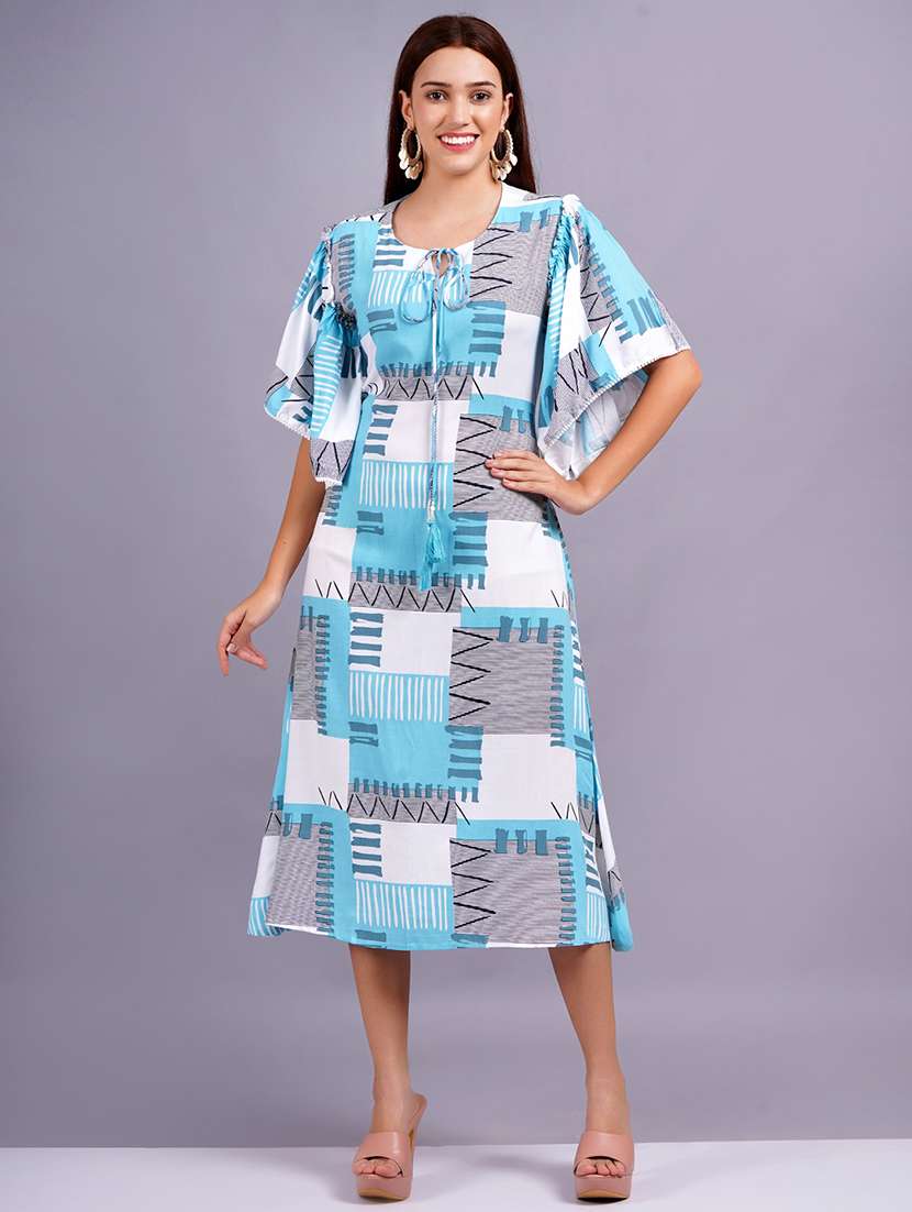 women light blue printed a-line dress - 21632177 - Zoom Image - 0