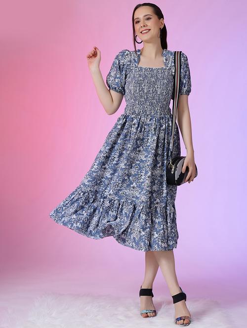 women blue floral printed tiered dress - 21632251 -  Standard Image - 0