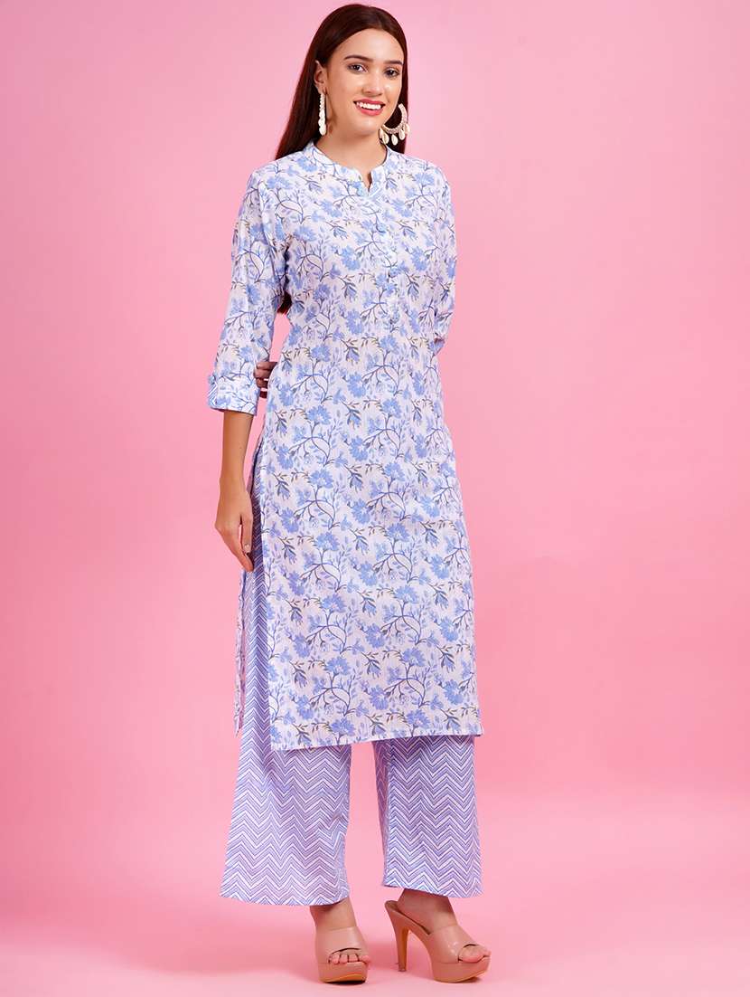 women floral mandarin neck kurta palazzo set - 21632409 - Standard Image - 2