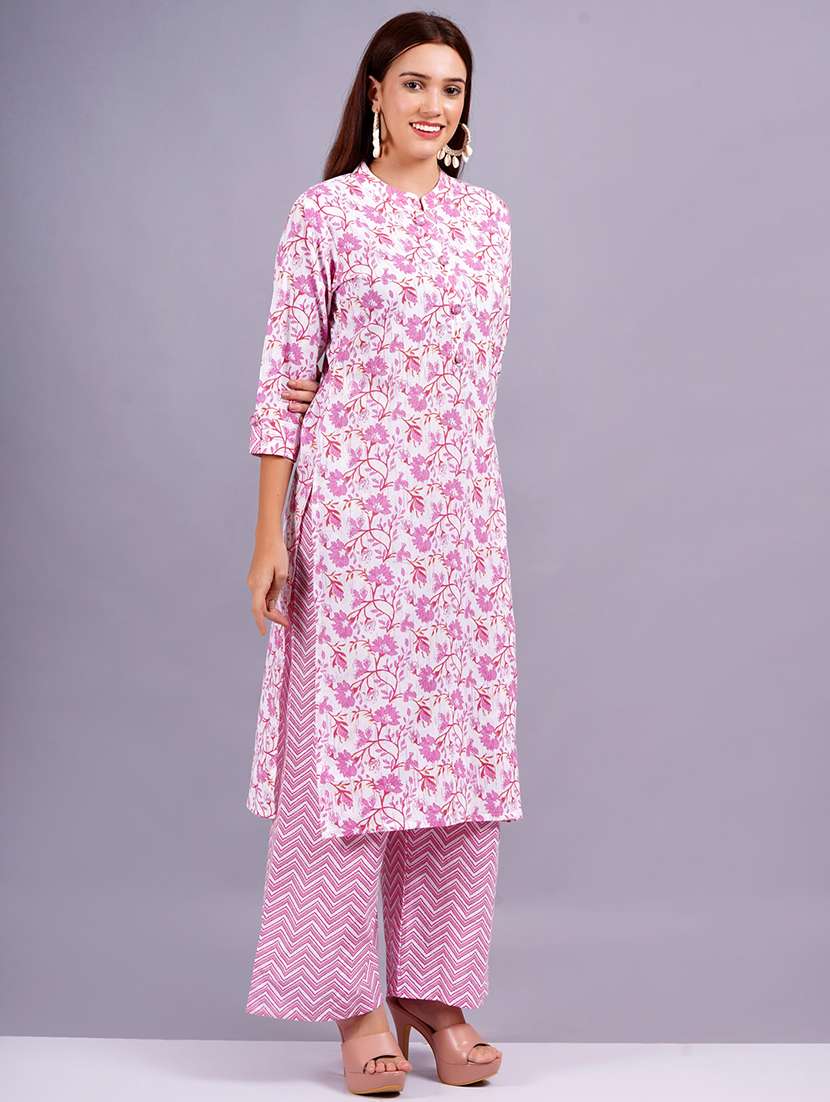 women floral mandarin neck kurta palazzo set - 21632410 - Standard Image - 2