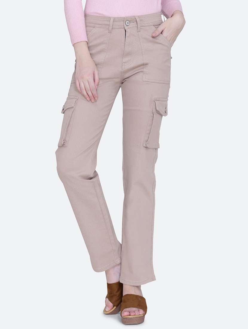 women beige denim cargo