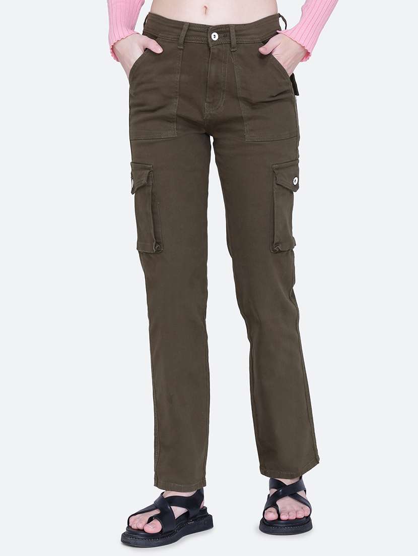 women olive denim cargo